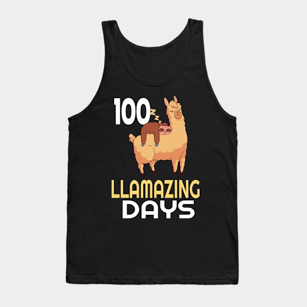 100 Llamazing Days 100th Day Of School - Sloth Riding Llama graphic Tank Top by KnMproducts